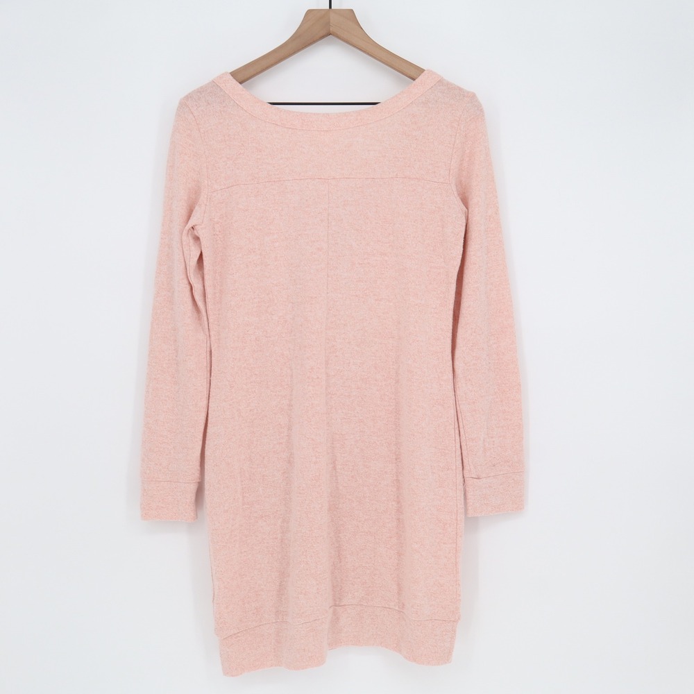 Venus Tunic Dress Womens S Lace-Up V-Neck Peach Marled Knit Long Sleeve - Picture 4 of 5
